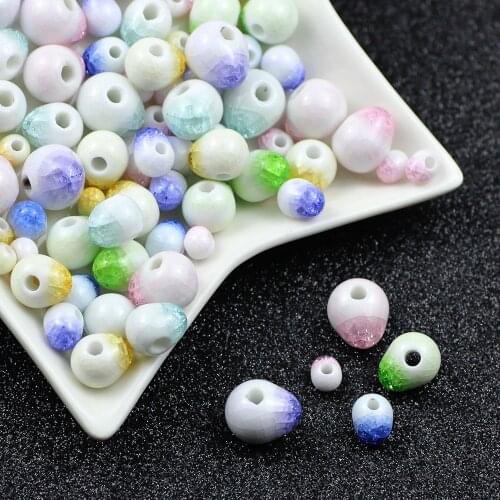 RBFHYER Chinese ceramic Ice Crack Pear Shape ceramic beads Round Loose beads 6/8/10/12MM DIY Necklace Handmade Jewelry Making