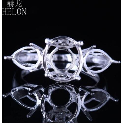 HELON 10x9mm Oval & 7x5mm Pear Cut Sterling Silver 925 Women Wedding Semi Mount Ring Trendy Fine Jewelry Ring Setting
