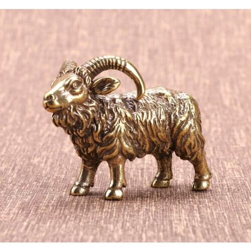 New Copper Goat Figurines Living Room Office Desktop Ornaments Antique Brass Animal Art Bronze Miniatures Home Decoration Crafts