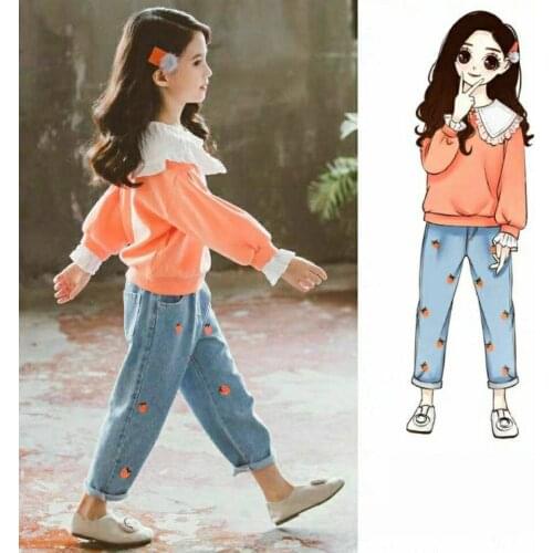 Warm Fashion 2021 Spring Autumn Toddler Baby Girls Tops Outwear+Denim Pants 2Pcs Outfits Kids Clothes Set For 3t 4 5 6 7 8 10 12