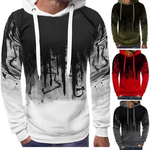 Men Knitted Hooded Pullovers Printing Leisure Long Sleeve Hoodie Even Hat Shirt Male Loose Sweater Cotton Jumper Top