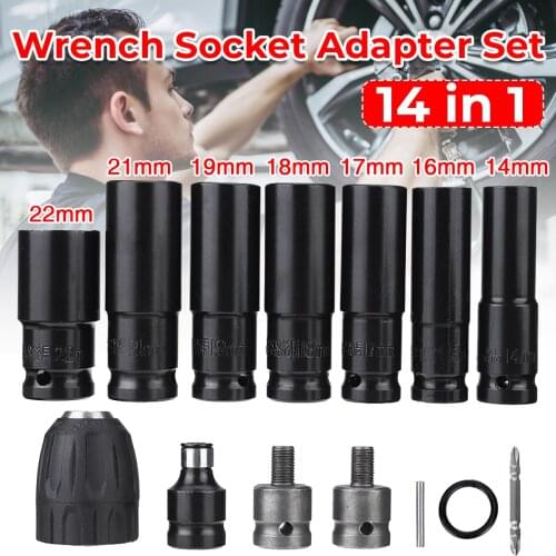 14 in 1 7 Sleeve 14-22mm Electric Wrench Hex Socket Head Set Kit Electric Wrench Adapter for Impact Wrench Drill