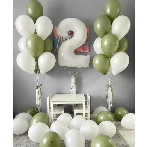 21pcs 32inch Number Foil Balloons Set White Gold Latex Balls Baby Shower Birthday Party Wedding Decoration Party Event Supplies