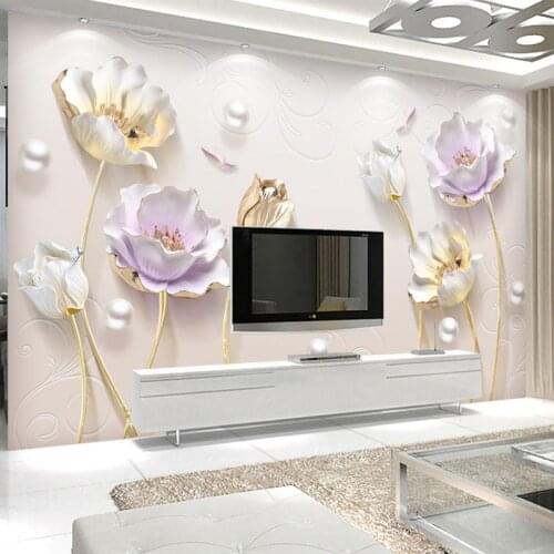 Custom Mural Elegant Minimalist Jewelry Stereo Tulip Wall Cloth Wallpaper For 3D Living Room TV Wall Covering Papel De Parede 3D