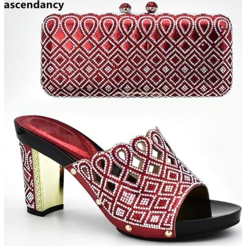 New Fashion Italian Shoe and Bag Set for Party In Women Nigerian Party Shoes and Matching Bags Sets Decorated with Rhinestone