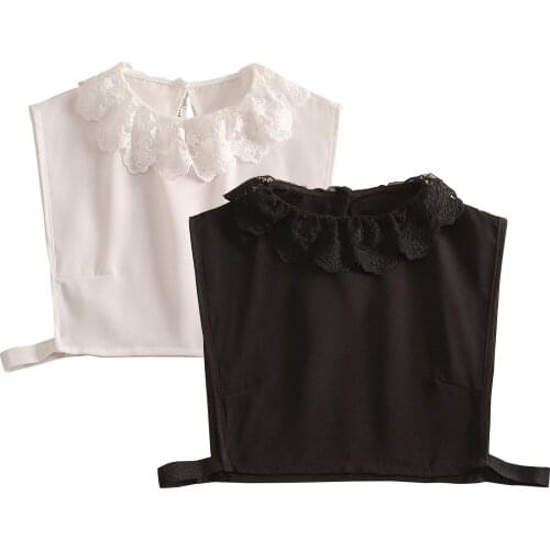 Solid Color Embroidery False Collars for Women Black White Detachable Shirt Fake Collars Blouse Top Half Shirt Decoration