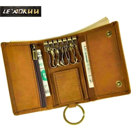 Original Leather Men Fashion Multifunction Coin Wallet Car Remote Case Key Ring Case Holder Chain Designer Key Package Bag 230-L