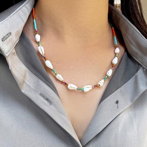 Hot Summer Conch Seashell Necklace Bohemian Beach Handmade Cowrie Beads Shell Collar Choker Necklace for Female Women Men