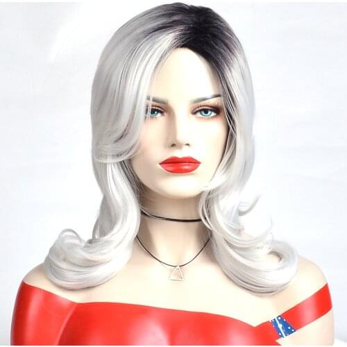 Alizing Ombre Silver Gray Hair Wigs Shoulder Length For Women Synthetic Natural Looking