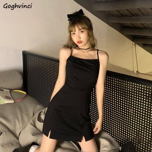 Dress Women Summer Black Mini A-line Sundress All-match Street Basic Female Inside Spaghetti Strap Backless Mujer Sexy Popular