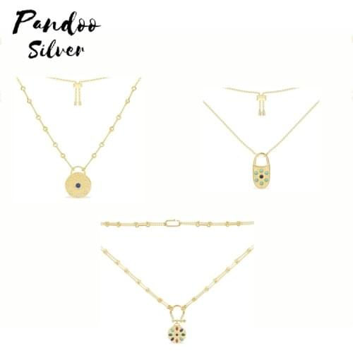 Lock Pendant Necklace Round Medal Necklace Adjustable Chain Necklace For Women Statement Jewelry Collier Femme