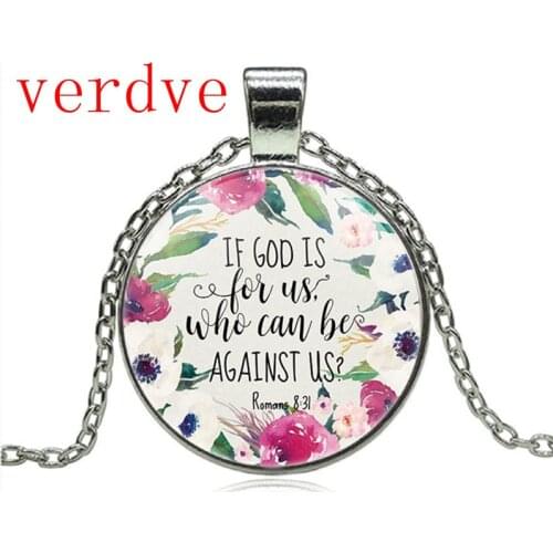 Romans 8 31 Bible Quote Necklace If God is for Us who can be against us Verse Christian Nursery Jewelry Women Men Gifts