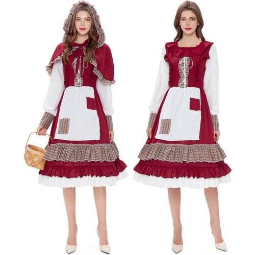 Christmas Lolita Dress Halloween Little Red Cosplay Costume Xmas Holiday Party Woman Dresses Gothic Maid Clothes Hooded Cape