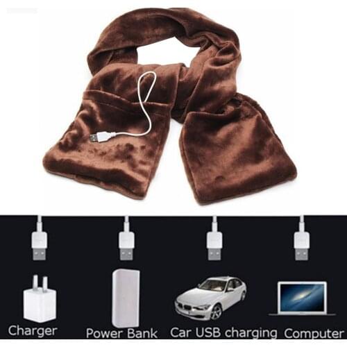 Electric USB Heating Scarf Shawl Neck Skin Warmer Soft Velvet for Women Men with Charging USB Pockets
