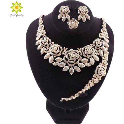 Bridal Gift Nigerian Wedding Brand Jewelry Set Fashion African Beads Necklace Earrings Set Dubai Gold Jewelry Women Design
