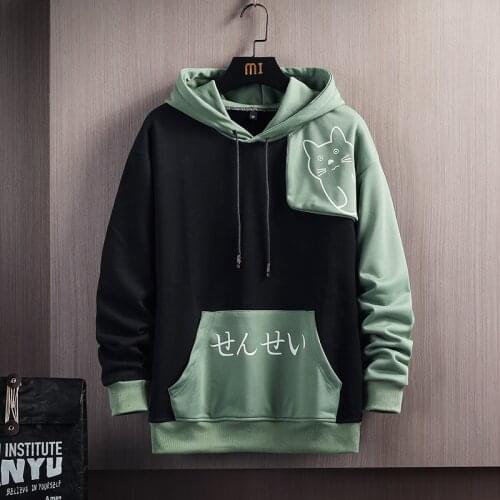 2021 Harajuku Hoodie Sweatshirt Graphic Graffiti Kanji Hip Hop Streetwear Hoodie Cotton Autumn Patchwork Pullover Hoodies