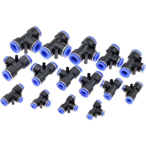 3 Way T shaped Tee Pneumatic 10mm 8mm 12mm 6mm 4mm 16mm OD Hose Tube Push In Air Gas Fitting Quick Fittings Connector Adapters