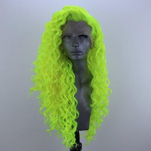 QUINLUX WIGS Fluorescent Green Long Curly Wig Glueless Heat Resistant Fiber Hair Synthetic Lace Front Wigs for Women