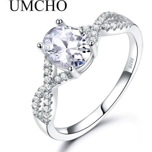 UMCHO Solid 925 Sterling Silver Rings for Women Party Gift Oval Zircon Romantic Engagement Wedding Jewelry Band Ring for Girls