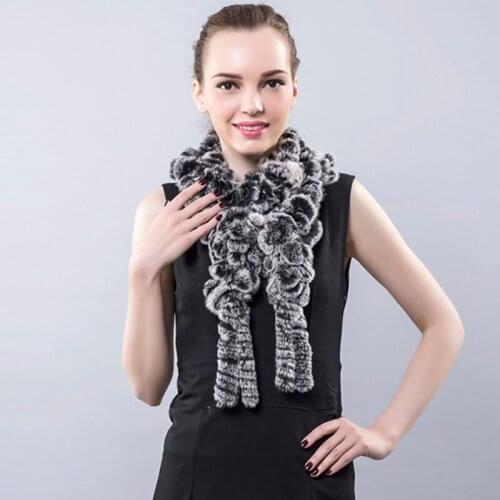 2016 Winter Genuine Rex Fur Scarves With Flower Tassels Long Section Solid Scarves For Women Fashion Warm High Quality Scarves