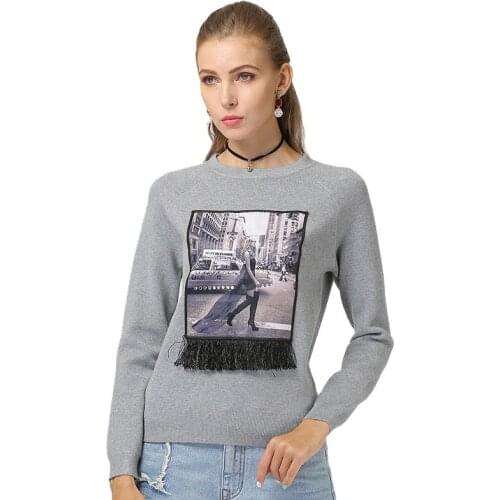 Round Neck Sweater Bottoming Womens Long Sleeve Season Slim Knitted Women Printing Womans Cardigan 2019 Plus Size