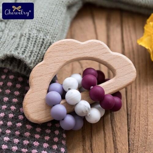 1PC Baby Wooden Teether Wood Cloud Rodent Silicone Beads Nursing Bracelace Play Gym Montessori Stroller Toy For Children Product