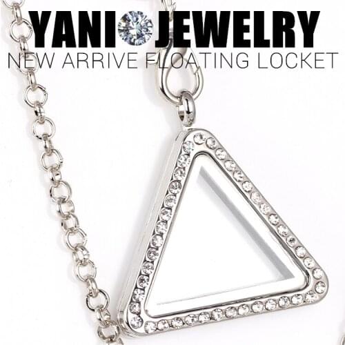 10pcs/lot 30mm L21 P29 Silver Triangle Floating Locket Pendant Necklace Magnetic Memory Magent Living Glass Locket Free chains