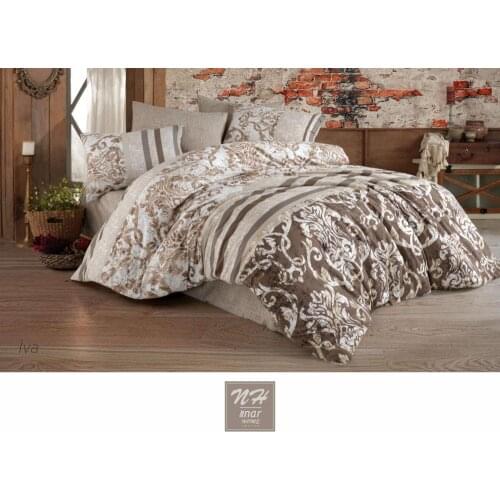 100% Cotton Brown Double Duvet Cover Set Turkish Made 200x220 Queen Size Elegant Design Easy Use 4 Pieces