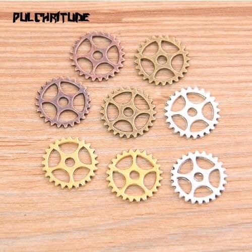 30PCS New 15mm Small Size Four Color Metal Alloy Machinery Round Gear Pendant Jewelry Charm Jewelry Gear Findings
