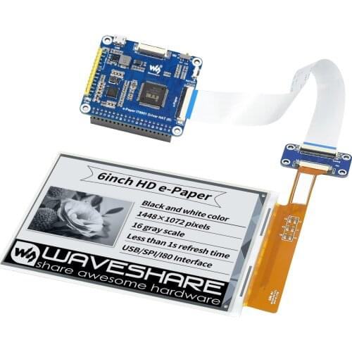 Waveshare 6inch E-Ink Display HAT For Raspberry Pi 1448×1072 High Definition Black/White 16 Gray Scale