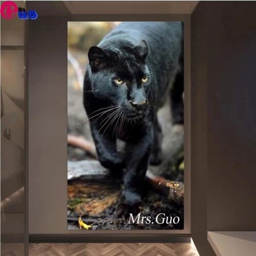 5D DIY Diamond Painting Modern Animal Art, Black Panther Cross Stitch Mosaic Full Square/Round Diamond Embroidery Rhinestone