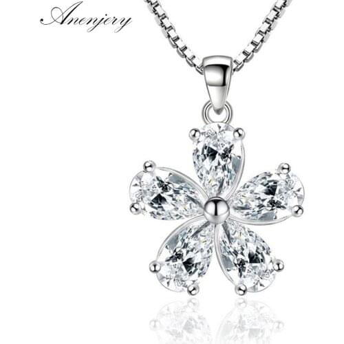 ANENJERY 925 Sterling Silver Jewelry AAA CZ Zirconia Plum Pendant Neckace For Women Gift Chain choker collares kolye S-N148