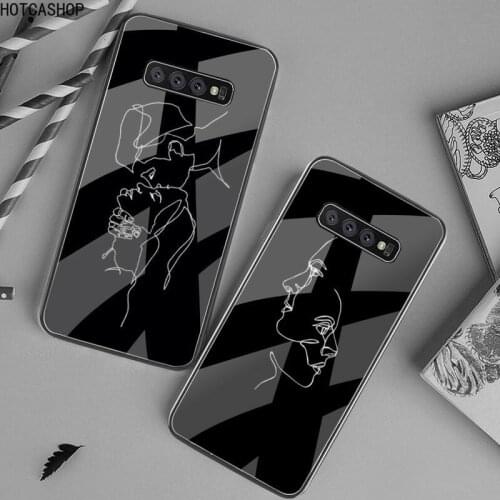 Minimalist Line Sexy Couple Phone Case Tempered Glass For Samsung S20 Plus S7 S8 S9 S10 Plus Note 8 9 10 Plus