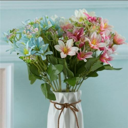 1pc 6 forks 18 heads Artificial Lily Flowers Bouquet Home Furnishings Wedding Party Decorations Fake Plant Florals