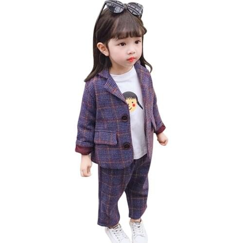 Kids Clothes Girls Plaid Jacket + Pants Costume For Girls Casual Outfit For Girls Spring Autumn Kids Clothing