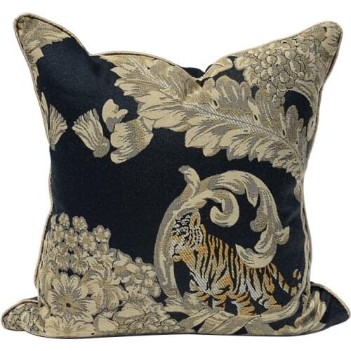 DUNXDECO Classical Art Cushion Cover Decorative Pillow Case Luxury European Flora Tiger Jacquard Modern Sofa Chair Coussin