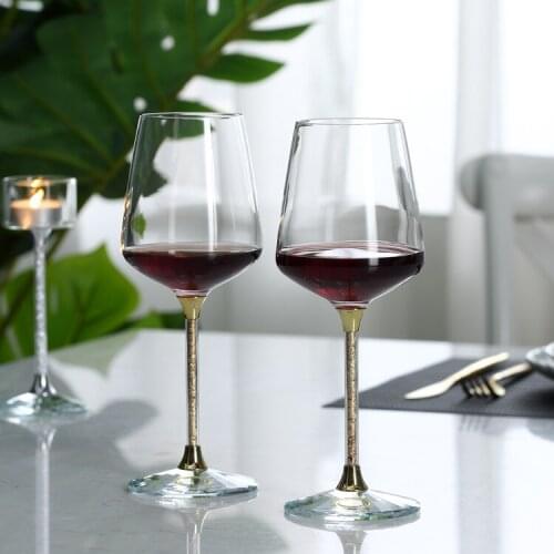 2 Pcs Red Wine Glass Crystal With Golden Flakes Lead-Free For Wedding Party Gift Glassware With Gift Box Drinkware