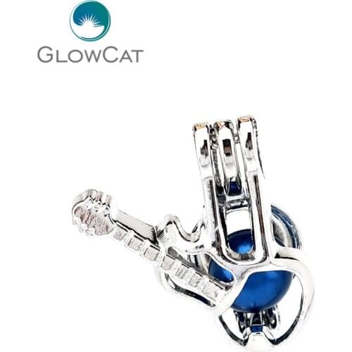 K1243 5pcs/lot Silver Alloy Ukulele Guitar Musical Instrument Beads Cage Pendant Fairytale Party Essential Oil Diffuser Gift