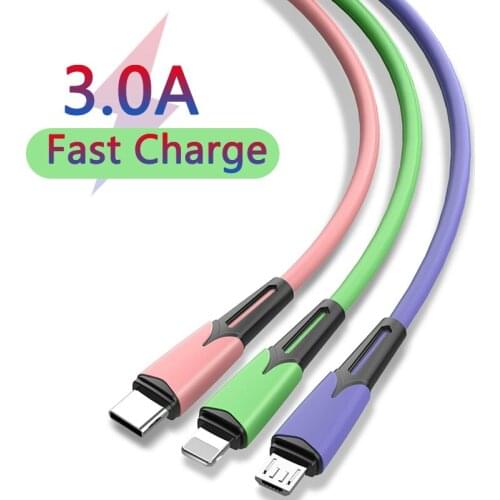 3A 3in1 USB Type C Micro USB 8 Pin Cable for iPhone 12 XS X XR Charger Cable 180cm 3 in 1 2in1 Fast Charge USBC Cable for Huawei