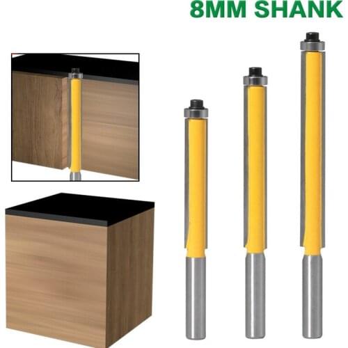 1/3Pc 8 SHANKlong blade flush bit Flush Trim Router Bit End Bearing For Woodworking Cutting Tool