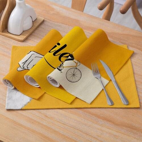 Tableware Mat Polyester Linen Placemat Yellow For Kitchen Dining Table Waterproof Coaster Modern Print Pad Home Decor 30*40cm/pc