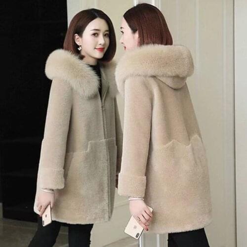 Autumn Winter Imitate Fur Jacket Women Hooded Mid-Length Plush Sheep Shearing Warm Lambswool Loose Overcoat Female Tide G1394
