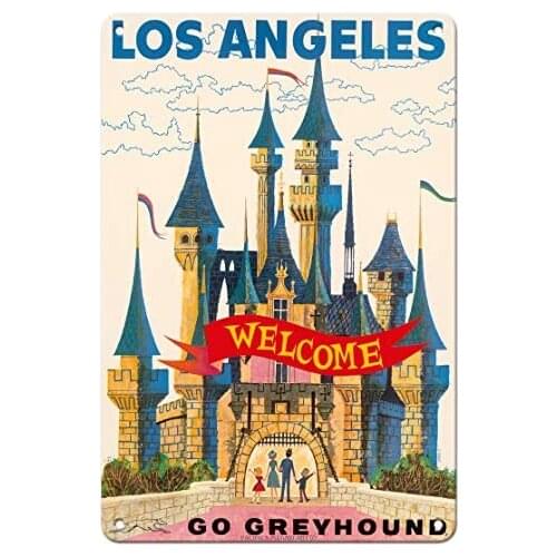 Los Angeles, California - Go Greyhound Bus Lines c.1950s - Metal Tin Sign