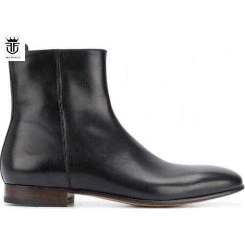 FR.LANCELOT 2020 New autumn men booties zip up Chelsea Boots real leather Ankle Boots Mens black leather Boots low heel