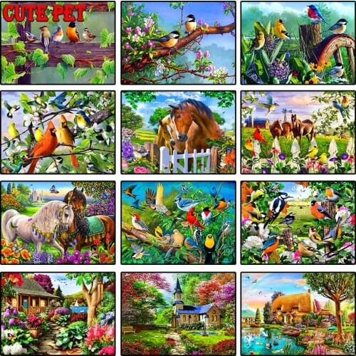 Animal scenery Diamond Embroidery Bird horse parrot DIY Diamond Painting Cross Stitch Kits European landscape Mosaic Wall Decor