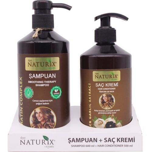 Naturix 2'li 600 Ml Natural Keratin Care Shampoo Natural Shampoo 500 ml Black Garlic Hair Cream