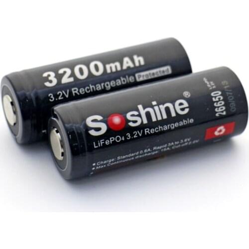 2pcs Soshine Original 26650 Battery 3.2V 3200mAh LiFePO4 26650 Rechargeable Battery protected Battery with battery case
