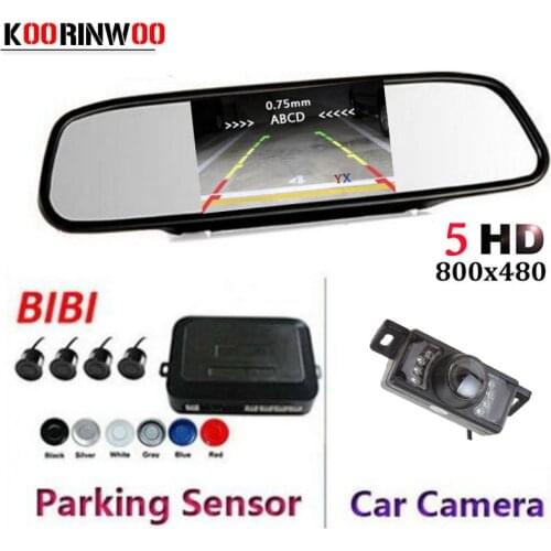 Koorinwoo Dual Core CPU Auto Parktronic 5 Inch Mirror Monitor 7 Lights Car Rear View Camera Car Parking Sensors 4 Radars System
