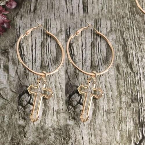 Hollow Cross Dangle Earrings Harajuku Metal Geometric Drop Earrings Jewelry
