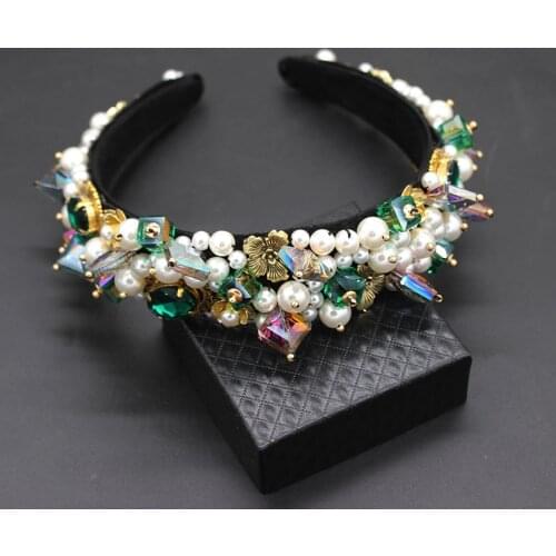 Personality street style headband Baroque exaggerated crystal pearls with headband catwalk dance multicolor headband 903